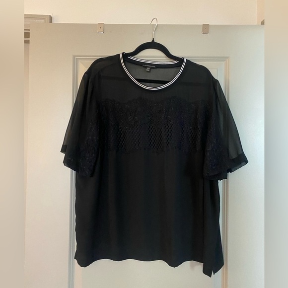 Sheer black top with white neckline - Picture 3 of 4